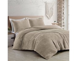 Droomtextiel Zachte Teddy Rib Fleece Dekbedovertrek Zand Lits-Jumeaux - 240x200/220 cm - Heerlijk Zachte Teddy Rib