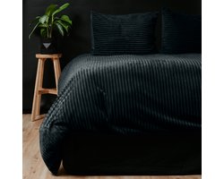 Droomtextiel Zachte Teddy Rib Fleece Dekbedovertrek Zwart Eenpersoons - 140x200/220 cm - Heerlijk Zachte Teddy Rib