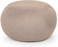 Drop & Sit - poef - sfeervolle teddy - taupé - Ø60 cm - extra comfortabel en zacht