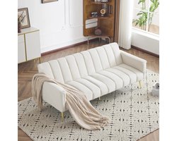 Dropon Slaapbank - Logeerbed - Zetelbed - Opklapbare Slaapbank - 3 standen instelbaar - 99cm x217cm - Geschikt voor woonkamer - Sofa - Met Rugleuning - Comfortabele Loungue - Ruim bed - Crème Wit