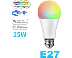 DrPhone SmartLED5 E27 Smart Lamp - Slimme Verlichting - 15W - RBG+CW+WW - Wifi 2.4Ghz -Ondersteunt Alexa / Google Assistant - Led Lamp