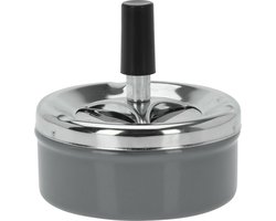 Druk en draai tafel asbak metaal antraciet en chrome 9 x 5 cm