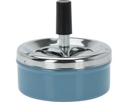 Druk en draai tafel asbak metaal blauw en chrome 9 x 5 cm