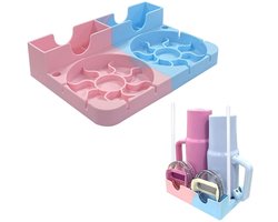 Drying Rack - Droogrek - Flessen Droogrek - Keukenopberghouder - afvoermand - afvoerrek - Barmat - droogmat - afdruipmat - Afvoerpad - Gootsteenmat - Kopjes Rek - Geschikt Voor Stanley cup - roze en blauw