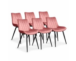 DS4U® - Benito eetkamerstoel - Set van 6 - Roze - Velvet