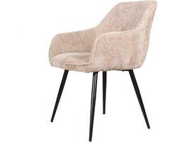 DS4U® Flavio Armstoel Beige - Stijlvolle kuipstoel met armleuning - Comfortabele donkergroene zitting - Zwarte metalen poten - Inclusief ruitpatroon in de rugleuning - Ideaal voor in de eetkamer