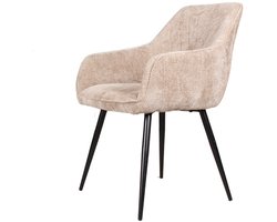 DS4U - Flavio Armstoel Beige - Stijlvolle kuipstoel met armleuning - Comfortabele zitting - Zwarte metalen poten - Inclusief ruitpatroon in de rugleuning - Ideaal voor in de eetkamer