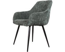 DS4U® Flavio Armstoel Donkergroen - Stijlvolle kuipstoel met armleuning - Comfortabele donkergroene zitting - Zwarte metalen poten - Inclusief ruitpatroon in de rugleuning - Ideaal voor in de eetkamer