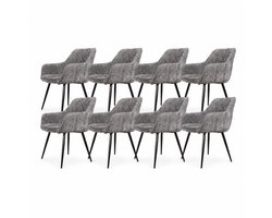 DS4U® - Flavio eetkamerstoel - Set van 8 - Donkergrijs - Velvet - Met armleuning