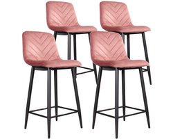DS4U® - Gaby barkruk 65 cm - Set van 4 - Roze - Velvet