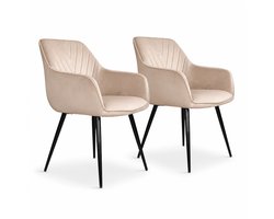 DS4U® - Gaby eetkamerstoel - Set van 2 - Champagne - Velvet - Armleuningen