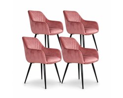 DS4U® - Gaby eetkamerstoel - Set van 4 - Roze - Velvet - Met armleuning