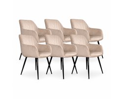 DS4U® - Gaby eetkamerstoel - Set van 6 - Champagne - Velvet - Armleuningen