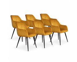 DS4U® - Gaby eetkamerstoel - Set van 6 - Goud - Velvet - Met armleuning