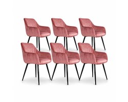 DS4U® - Gaby eetkamerstoel - Set van 6 - Roze - Velvet - Met armleuning