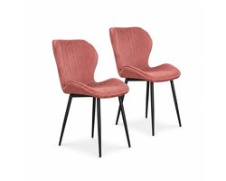 DS4U® - Giulia eetkamerstoel - Set van 2 - Roze - Velvet - Zwart metalen poten