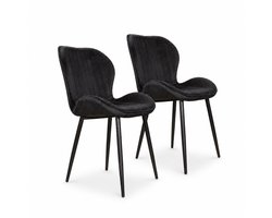 DS4U® - Giulia eetkamerstoel - Set van 2 - Zwart - Velvet - Zwart metalen poten