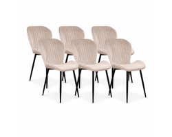 DS4U - - Giulia eetkamerstoel - Set van 6 - Champagne - Velvet - Zwart metalen poten