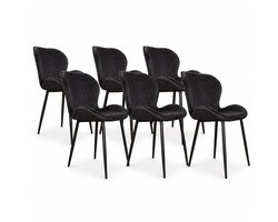 DS4U® - Giulia eetkamerstoel - Set van 6 - Zwart - Velvet - Zwart metalen poten