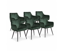 DS4U® - Ravi eetkamerstoel - Set van 6 - Donkergroen - Velvet - Met armleuning