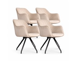 DS4U® - Romy eetkamerstoel - Set van 4 - Champagne - Velvet - Met armleuning - 360 draaibaar