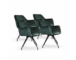 DS4U® - Romy eetkamerstoel - Set van 4 - Donkergroen - Met armleuning - Velvet - 360 draaibaar