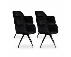 DS4U® - Romy eetkamerstoel - Set van 4 - Zwart - Velvet - Met armleuning - 360 draaibaar