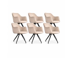 DS4U® - Romy eetkamerstoel - Set van 6 - Champagne - Velvet - Met armleuning - 360 draaibaar