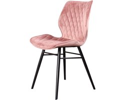 DS4U® Ruby 2.0 Eetkamerstoel Velvet Roze - Velours Eetkamer Stoel - Zwart Metalen Poten - Comfortabel - Industrieel Design - Rugleuning en Zitvlak met Sierstiksels - Stoer