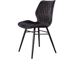 DS4U® Ruby 2.0 Eetkamerstoel Velvet Zwart - Velours Eetkamer Stoel - Zwart Metalen Poten - Comfortabel - Industrieel Design - Rugleuning en Zitvlak met Sierstiksels - Stoer