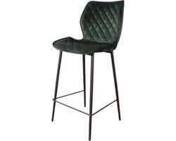 DS4U® Ruby Barkruk Velvet Groen 66 cm Zithoogte - Velours Bar Kruk - Speelse Sierstiksels - Eetkamer Stoel - Fluweel Kruk - Rugleuning - Barstoel met Voetsteun - Design Barkrukken - Zwarte Metalen Poten
