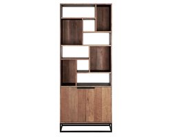 DTP Home Bookrack Cosmo, 2 doors, 10 open racks,215x90x35 cm, recycled teakwood