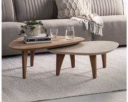 DTP Home Coffee table Bliss Mortex pebble TEAK/MORTEX, set of 2,30x90x60 cm | MORTEX top / 35x100x70 cm