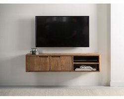 DTP Home Hanging TV stand Bliss No.2 small, 2 doors, 2 open racks,30x130x35 cm | TEAKWOOD top