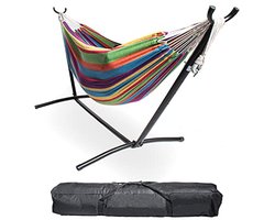 Dubbel 2-Persoons Hangmat met Standaard - Multicolor - 9 x 3 Voet