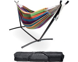 Dubbel 2-Persoons Hangmat met Standaard - Multicolor - 9 x 3 Voet