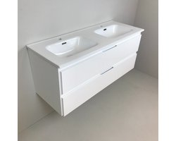 Dubbel badmeubel Blanco 120cm, wit met keramische wastafel