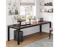Dubbel Computerbureau 200x70x75 cm – Groot Industrieel Bureau voor 2 Personen – Ruime Werktafel, Thuiswerk Bureau, Laptop- & Studiebureau – Rustiek Bruin – Novihome