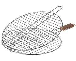 Dubbel Grillrooster - 38 cm - Verchroomd Staal - Acaciahout