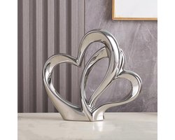Dubbel Hart Keramisch Beeld - Elegante Decoratieve Sculptuur voor Thuis en Kantoor