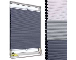 Dubbel honingraat plisségordijn – 80x130 cm – blauw/wit – zonder boren met klembeugel