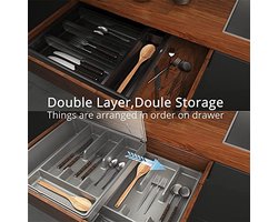 Dubbel Laags Bestek Organizer met Deksel voor Keuken - Bestekhouder met 9 Compartimenten