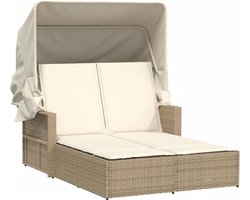 Dubbel ligbed met luifel en kussens - Beige Ligbed - Tuinset - Lounge Set - Buitendecoratie - Garden Furniture