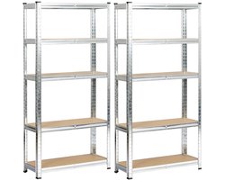 Dubbel Metalen Rek 70x30x154 cm Zilver - 10 Planken, Zelfmontage, 175 kg Belastbaar per Plank, Staal/MDF Constructie