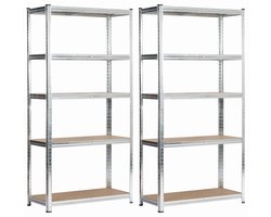 Dubbel Metalen Stellingkast 80x40x180 cm Zilver Galvaniseerd - 10 Planken, Staal/MDF, Zelfmontage, Max Belasting 175 kg per Plank, Ideaal voor Magazijnen en Workshops