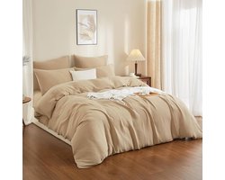 Dubbel mousseline beddengoed - beige - 200 x 200 cm - 100% katoen