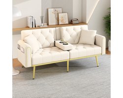 Dubbel opvouwbare slaapbank met ligfunctie - drie verstelbare hellingshoeken en bekerhouder - beige