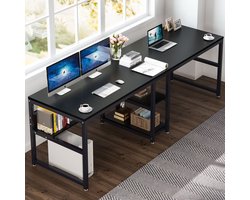 Dubbel Persoons Bureau – Kantoorwerkplek – Duo Bureau – Thuiswerkplek – Study Desk – Zwart – 200 cm Breed – Met Boekenplank