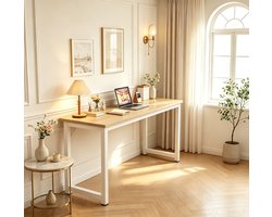 Dubbel rechthoekig bureau kantoorbureau computerbureau studiebureau smal wandbureau geschikt voor thuiswerkplek Afmetingen 120 x 40 x 75 cm Licht eiken