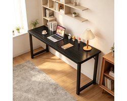 Dubbel rechthoekig bureau kantoorbureau computerbureau studiebureau smal wandbureau geschikt voor thuiswerkplek Afmetingen 120 x 40 x 75 cm zwart wilgenhout